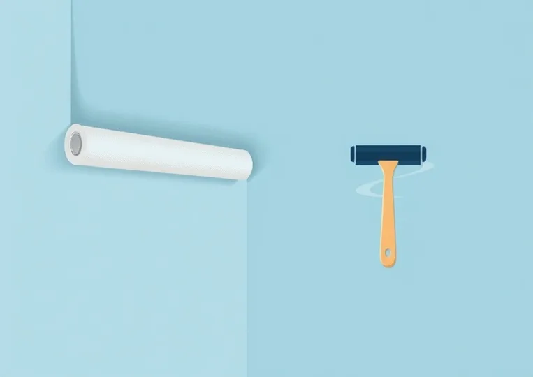 Pose de papier peint, rouleau et brosse à maroufler